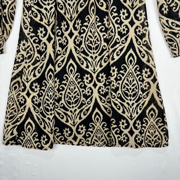 2B Together Sheer Bell Sleeve Tunic Dress Black Tan Women Size Small Long Sleeve - Picture 4 of 11